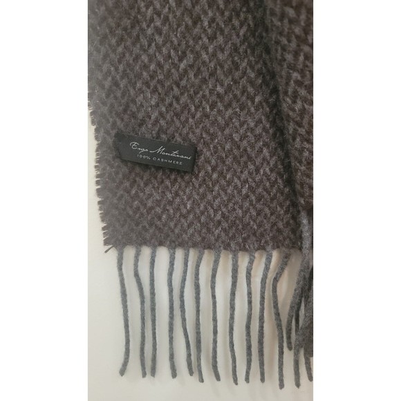 Enzo Mantovani 100%Cashmere GreyBrown Woven Pattern Fringe Hem Scarf Sz. 68"×12" - Picture 8 of 9